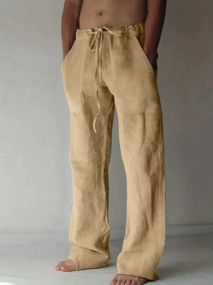 Comfortable Linen Blend Casual Drawstring Trousers - Nocini