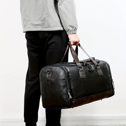 Classic Black Leather Duffle Bag