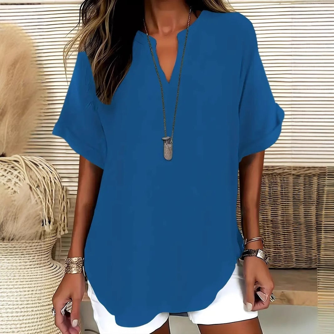 Comfortable V-Neck Short Sleeve Women's Top - Nocini