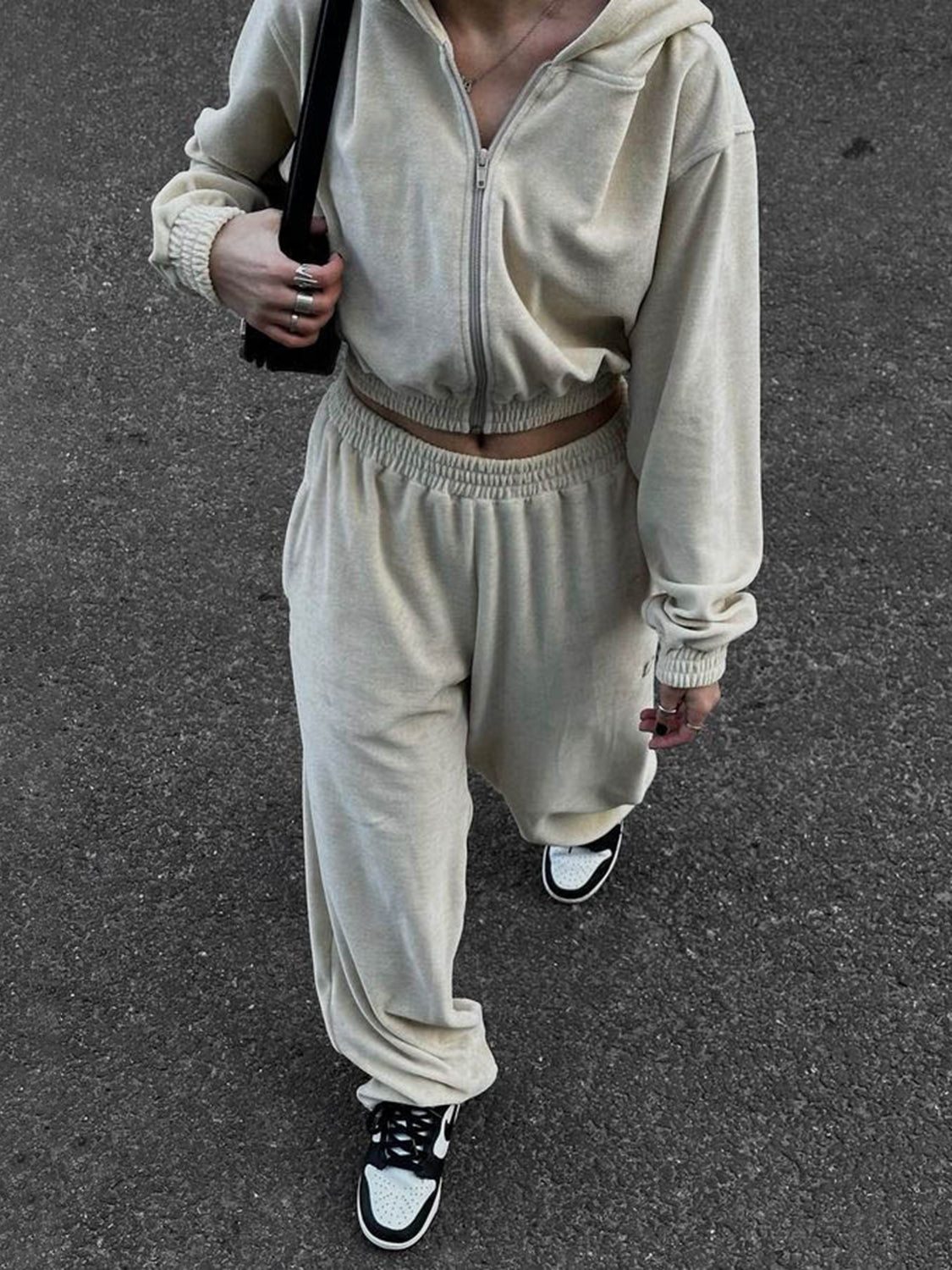 Ladies Comfortable Zip Hoodie Jogger Set