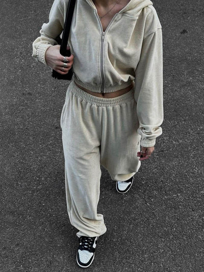 Ladies Comfortable Zip Hoodie Jogger Set