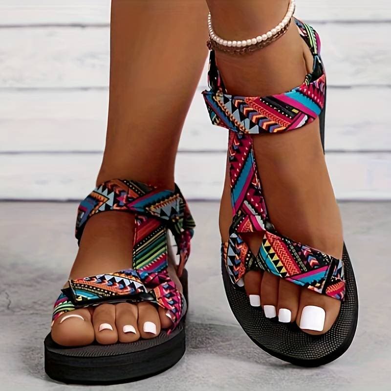 Ladies Strappy Sandals with Cushioning and Geometric Design - Nocini