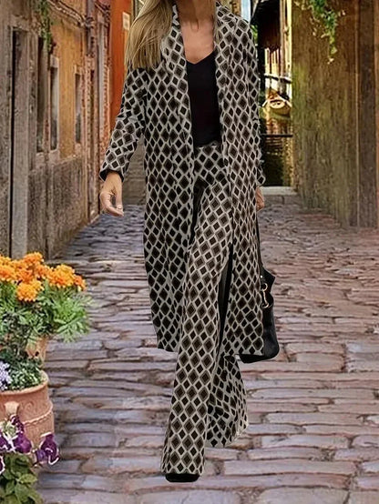 Women's Suit - Chic Long Coat & Wide Leg Pants - Nocini