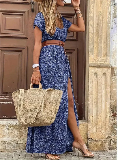 Casual Floral V Neck Maxi Dress for Women