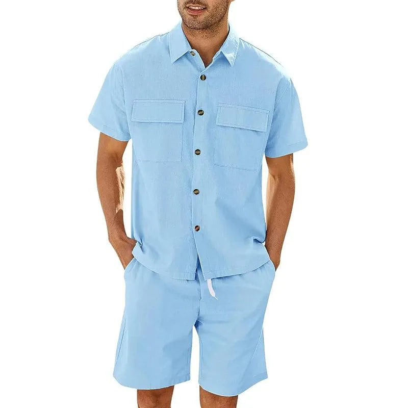 Men's Casual Shorts Shirt Set Loose Fit Breathable