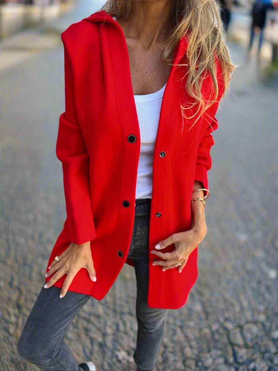 Warm Women's Coat with Hood and Button Front - Nocini