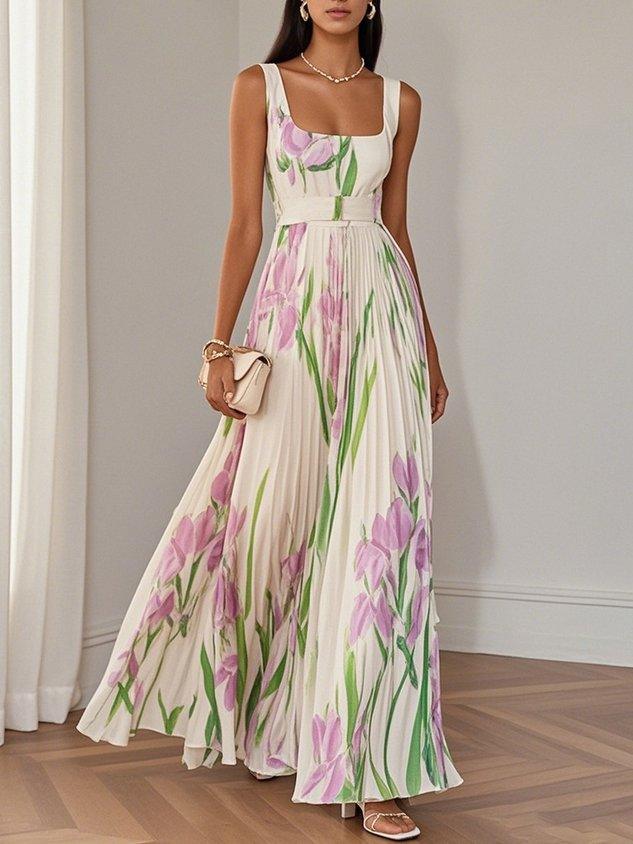 Elegant Floral Floor Length White Dress
