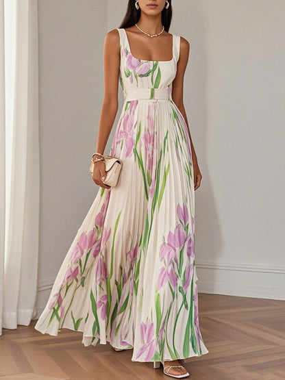 Elegant Floral Floor Length White Dress - Olytrend