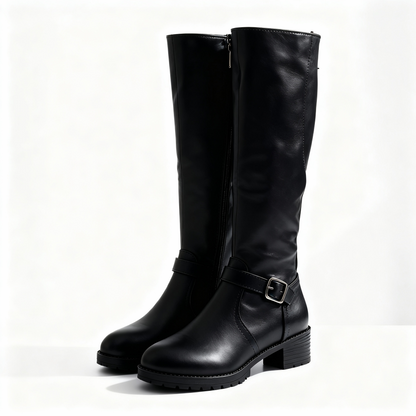 Classic Mid-Calf Riding Boots | Buckle Lug Sole Boots
