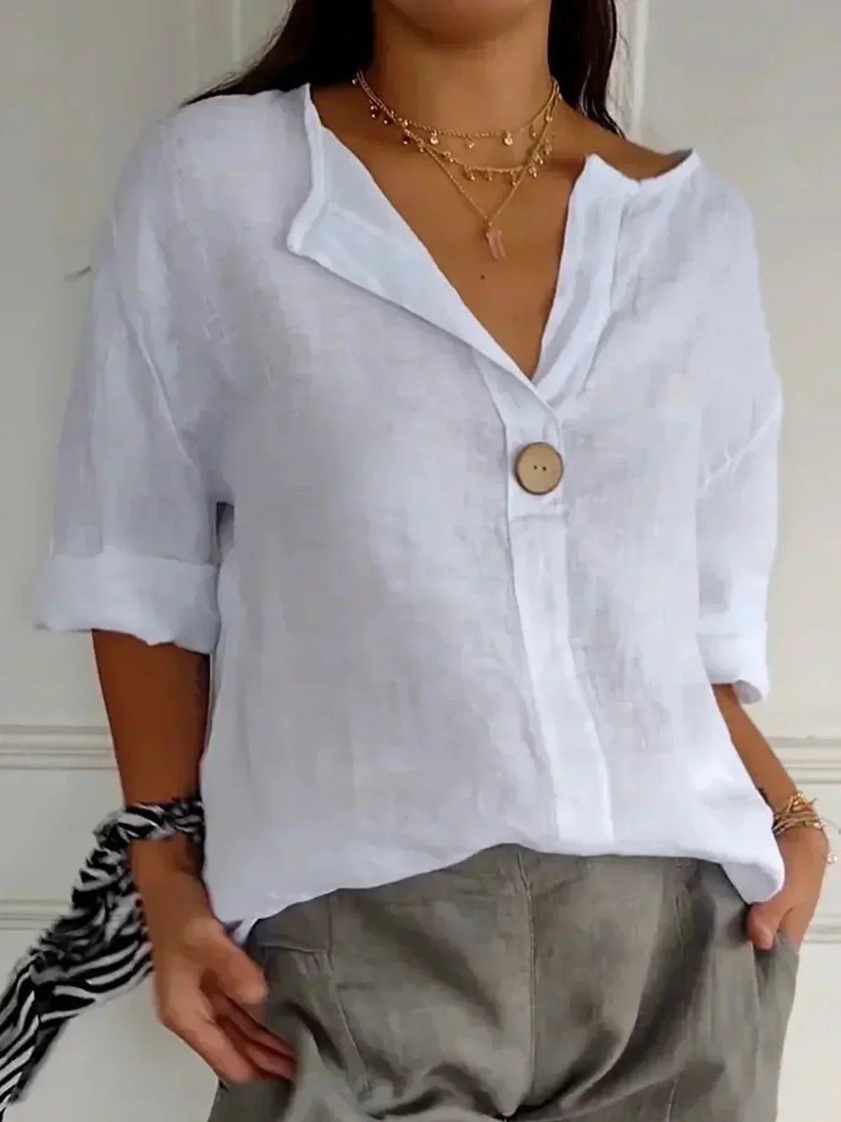 Relaxed Fit V Neck Women's Blouse
