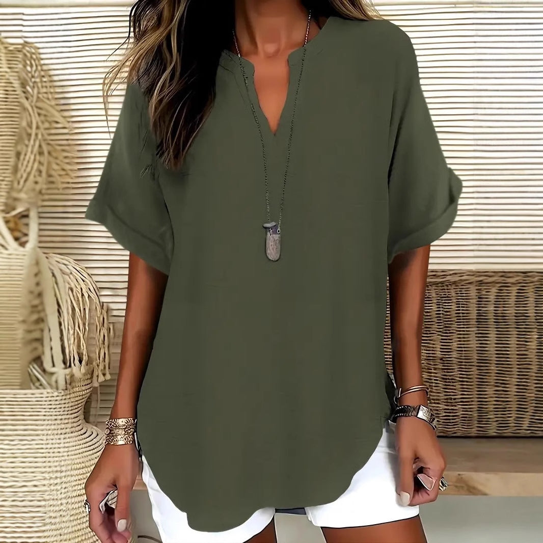 Comfortable V-Neck Short Sleeve Women's Top