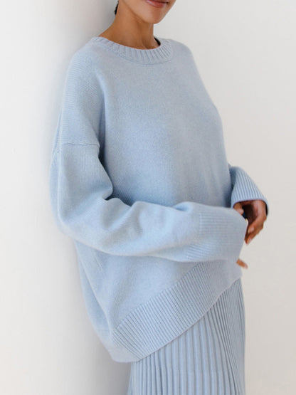 Soft Pink Oversized Crew Sweater - Pexav