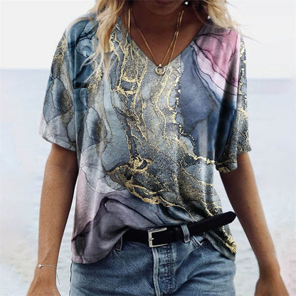 Comfy V-Neck Tee - Casual Floral Print - Soft Fabric