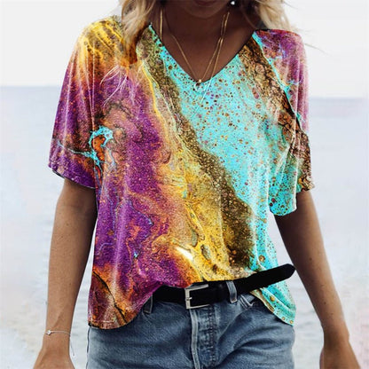 Comfy V-Neck Tee - Casual Floral Print - Soft Fabric