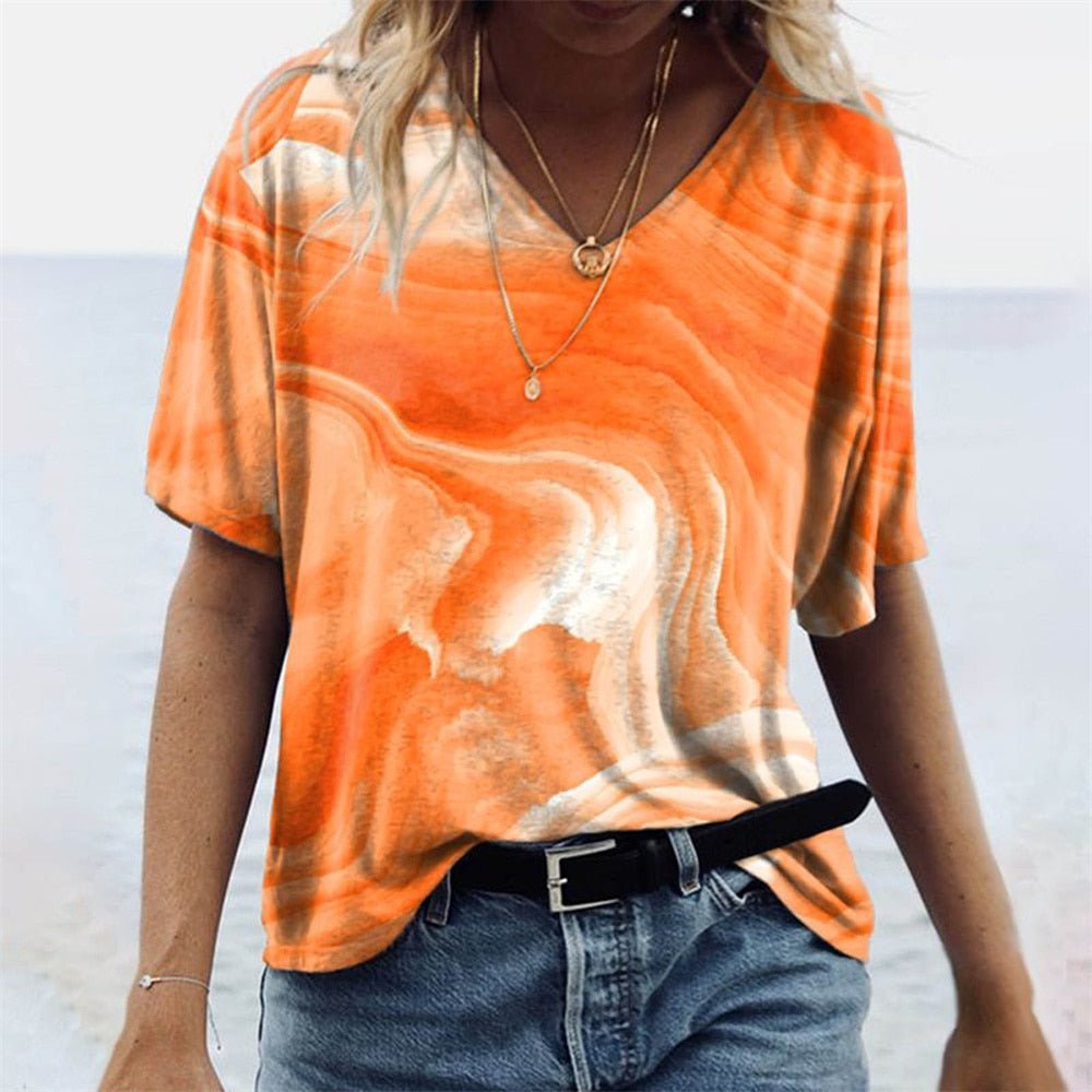 Comfy V-Neck Tee - Casual Floral Print - Soft Fabric