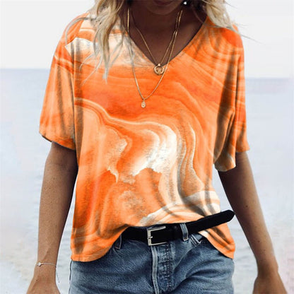 Comfy V-Neck Tee - Casual Floral Print - Soft Fabric