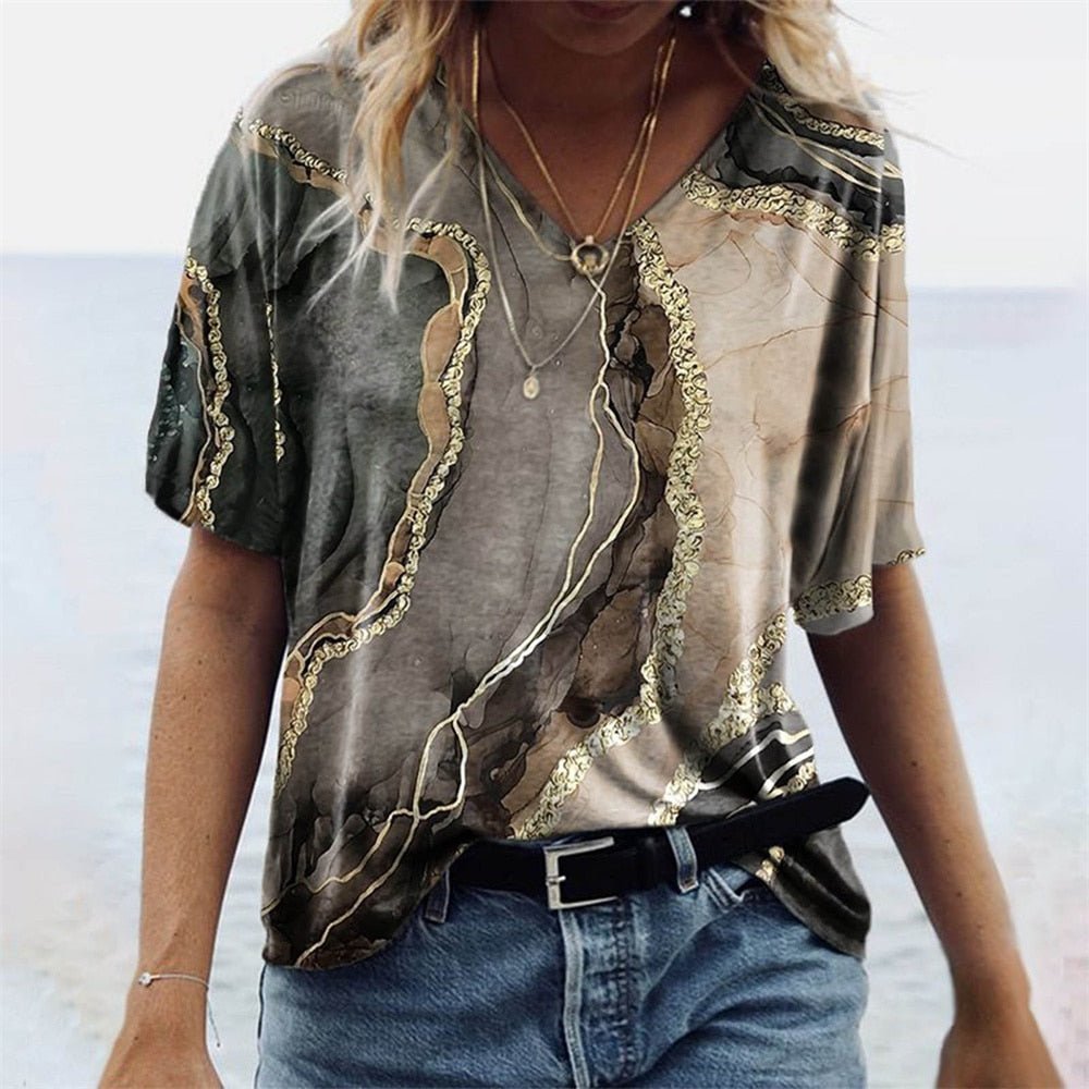 Comfy V-Neck Tee - Casual Floral Print - Soft Fabric