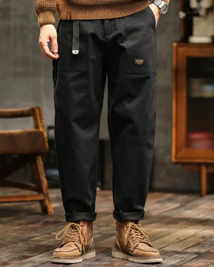 Relaxed Fit Cargo Pants with Pocket Details and Belt