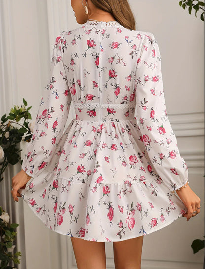 Image of Carolyn | Women's Long Sleeve V-Neck A-Line Mini Dress