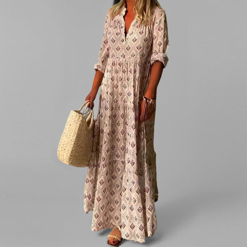 Casual Summer Floral V-Neck Maxi Dress - Olytrend