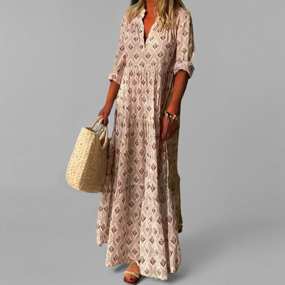 Casual Summer Floral V-Neck Maxi Dress - Olytrend