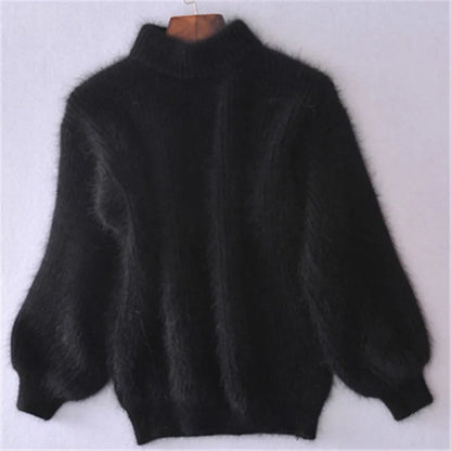 Casual Angora Knitted Women's Sweater - Livia-Black-S-Nora Luxe