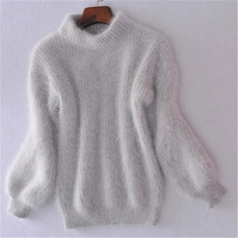 Casual Angora Knitted Women's Sweater - Livia-Gray-S-Nora Luxe