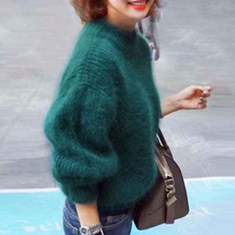 Casual Angora Knitted Women's Sweater - Livia-Green-S-Nora Luxe