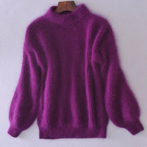 Casual Angora Knitted Women's Sweater - Livia-Purple-S-Nora Luxe