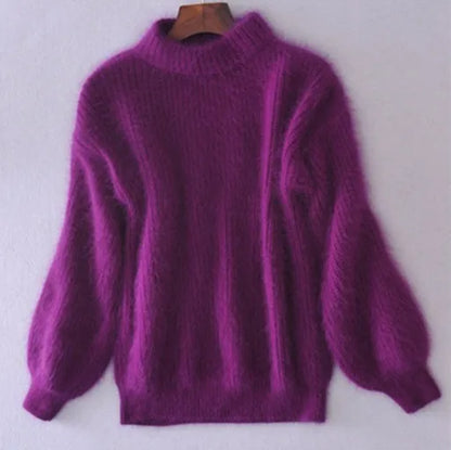 Casual Angora Knitted Women's Sweater - Livia-Purple-S-Nora Luxe