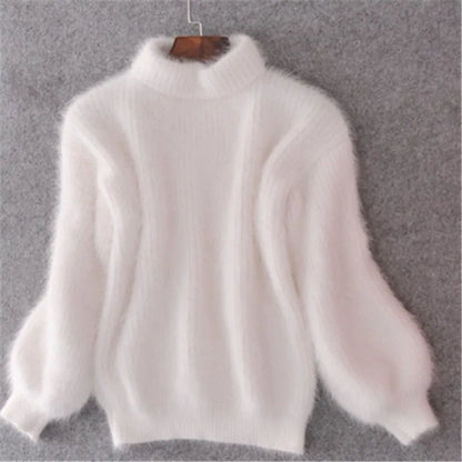 Casual Angora Knitted Women's Sweater - Livia-White-S-Nora Luxe