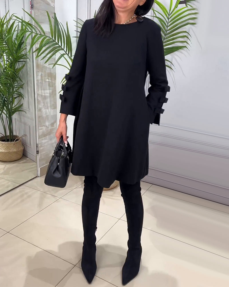 Classic Black Long Sleeve Evening Dress - Pexav