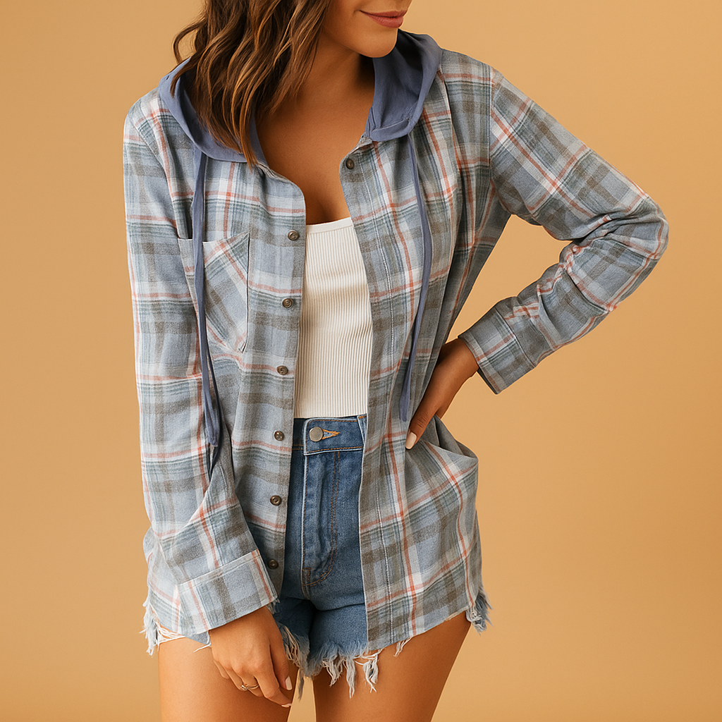 Casual button-up jacket with chest pocket for women | Elara - Nocini