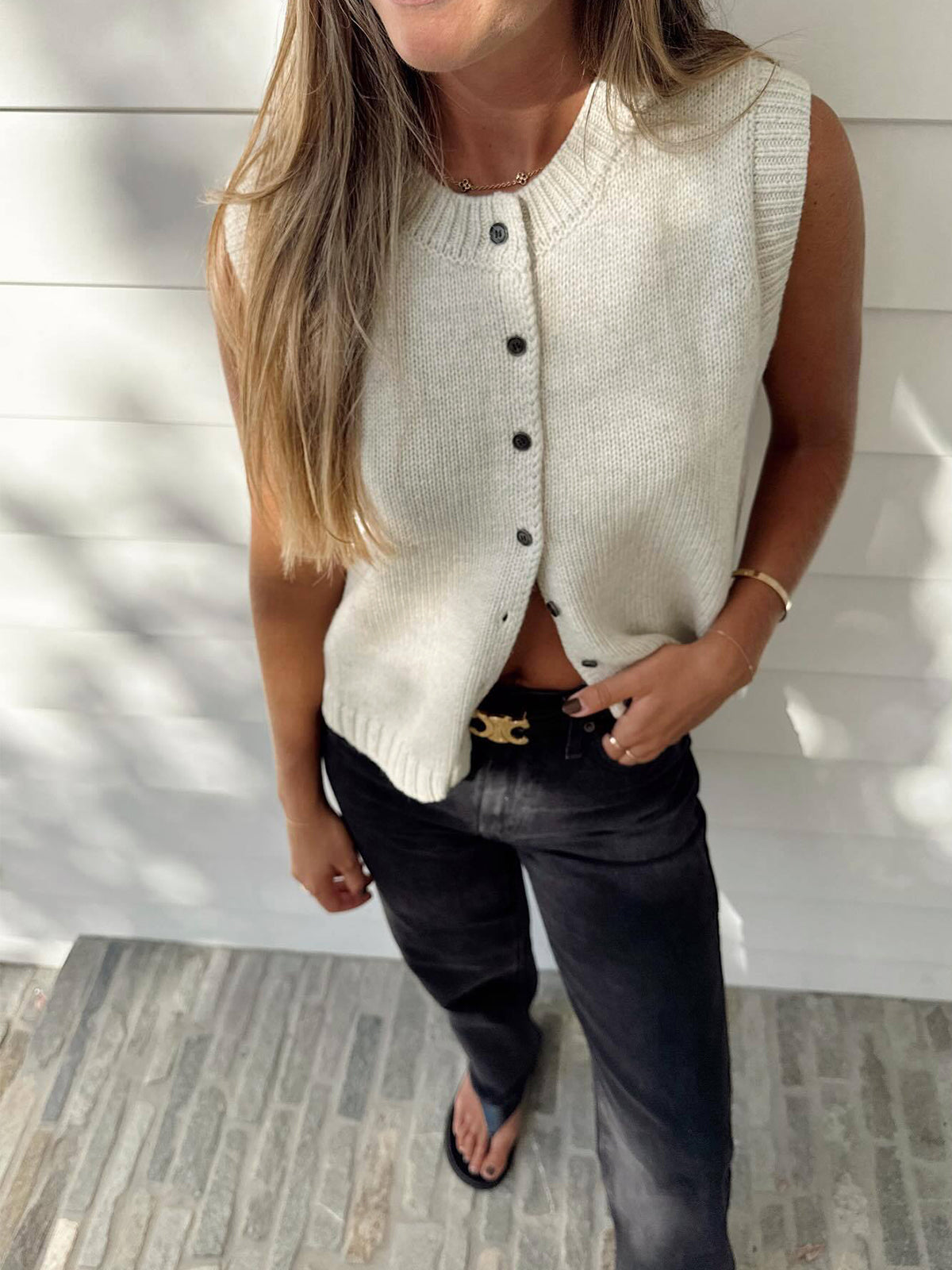 Relaxed Fit Open Front Sweater Vest