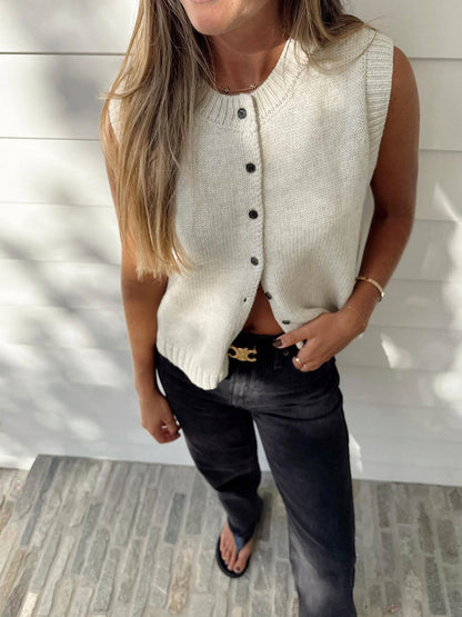 Relaxed Fit Open Front Sweater Vest