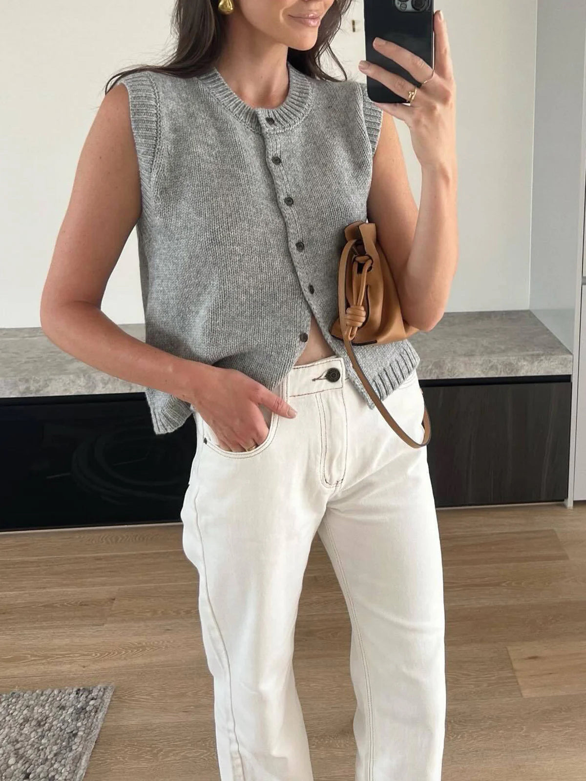 Relaxed Fit Open Front Sweater Vest