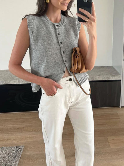 Relaxed Fit Open Front Sweater Vest