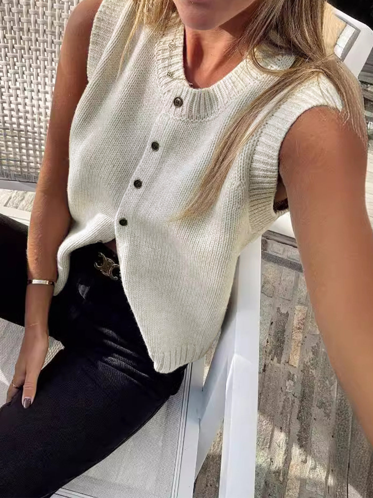 Relaxed Fit Open Front Sweater Vest - Pexav
