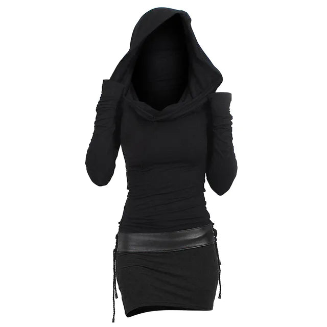 Relaxed Fit Hooded Long Sleeve Dress - Pexav