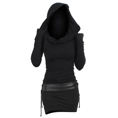 Relaxed Fit Hooded Long Sleeve Dress - Pexav