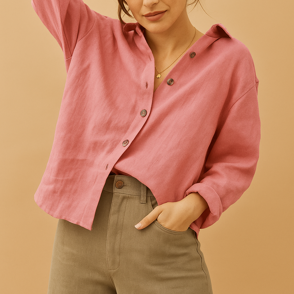 Women’s casual cotton blouse with a feminine fit and soft fabric, perfect for everyday wear, work, or relaxed outings.