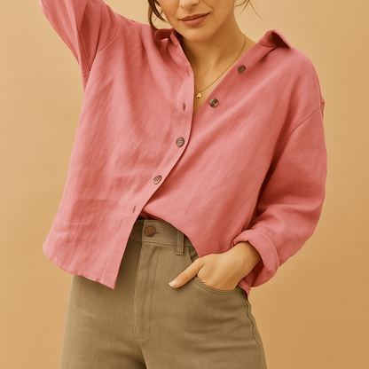 Women’s casual cotton blouse with a feminine fit and soft fabric, perfect for everyday wear, work, or relaxed outings.
