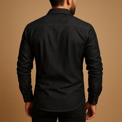 Casual cotton long sleeve shirt for men in black or navy blue with a relaxed fit and button closure. Ideal for summer days and versatile everyday wear.
