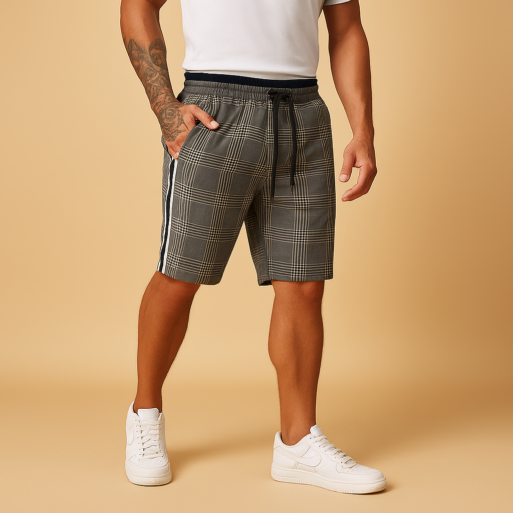 Men’s casual shorts with elastic waistband in black, beige, blue-gray, and army green — perfect for relaxed summer days and everyday wear.