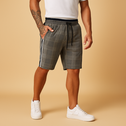 Men’s casual shorts with elastic waistband in black, beige, blue-gray, and army green — perfect for relaxed summer days and everyday wear.