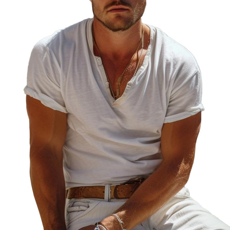 Relaxed Fit Short Sleeve Henley Tee - Pexav
