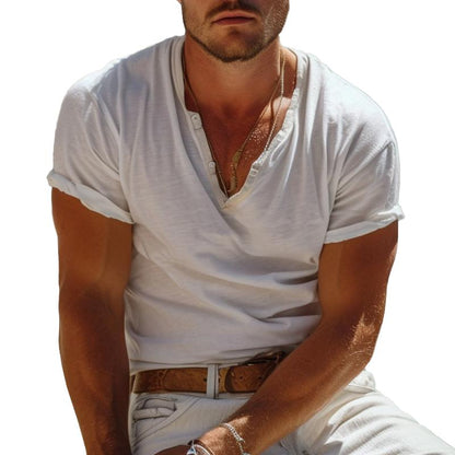 Relaxed Fit Short Sleeve Henley Tee - Pexav