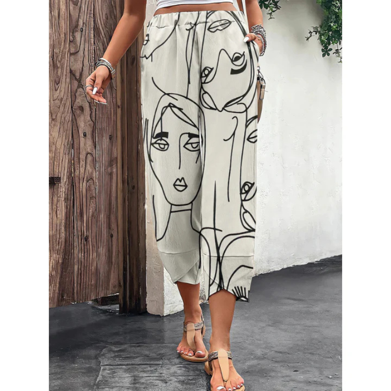Comfortable Women's Wide Leg Elastic Waist Trousers - Pexav