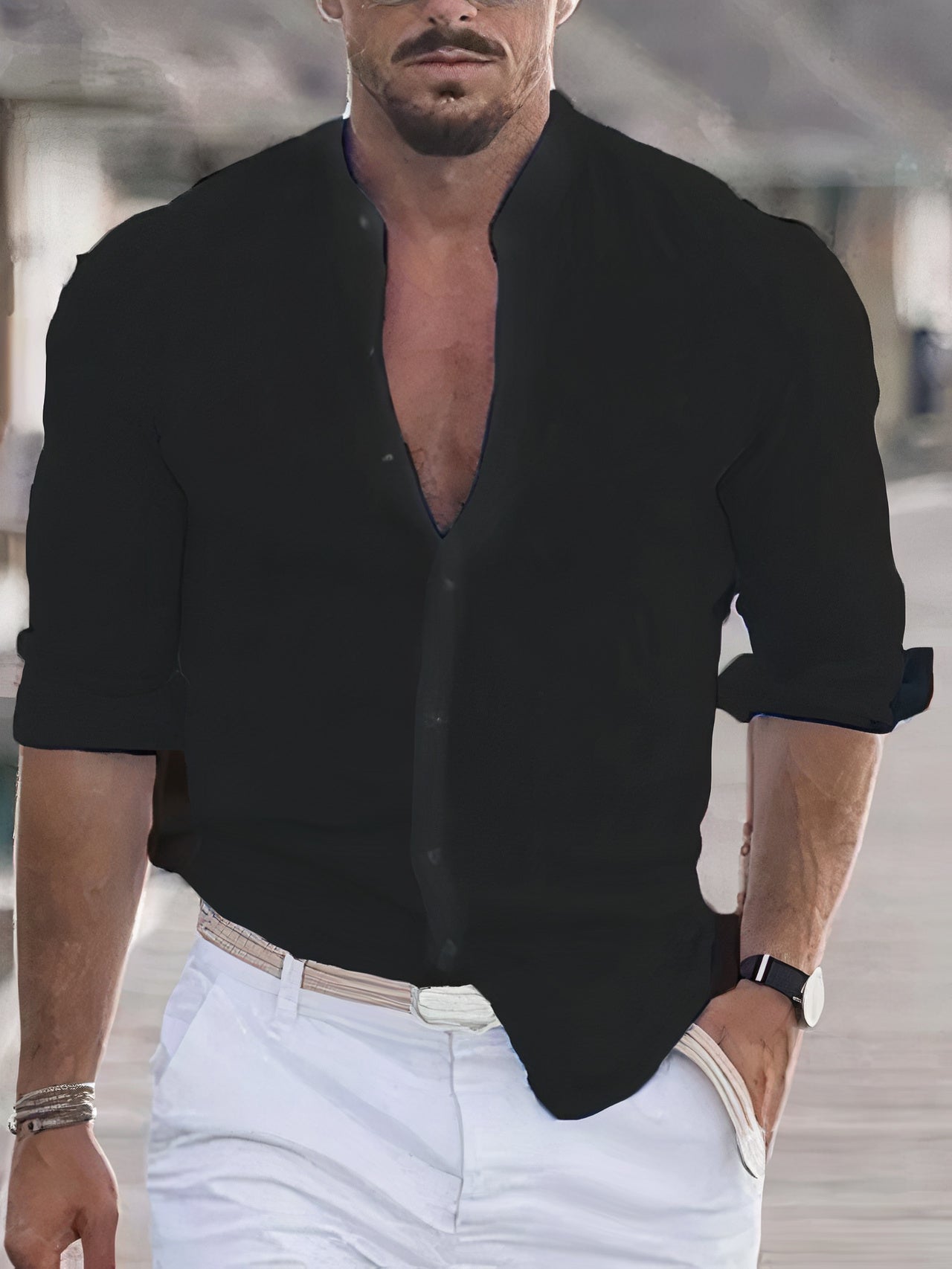 Casual Linen Shirt for Men – Matteo-Black-S-The Livary