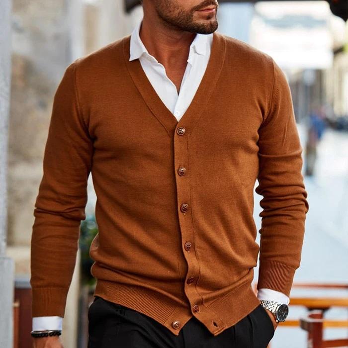 Casual Men's Cardigan - Elias-Dark brown-S-The Livary